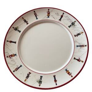 Williams-Sonoma Holiday Dinner Plates Nutcracker Motif Red Rope Rim Set of 3